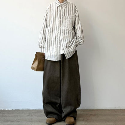 Simple Loose Long-sleeved Striped Shirt N0550