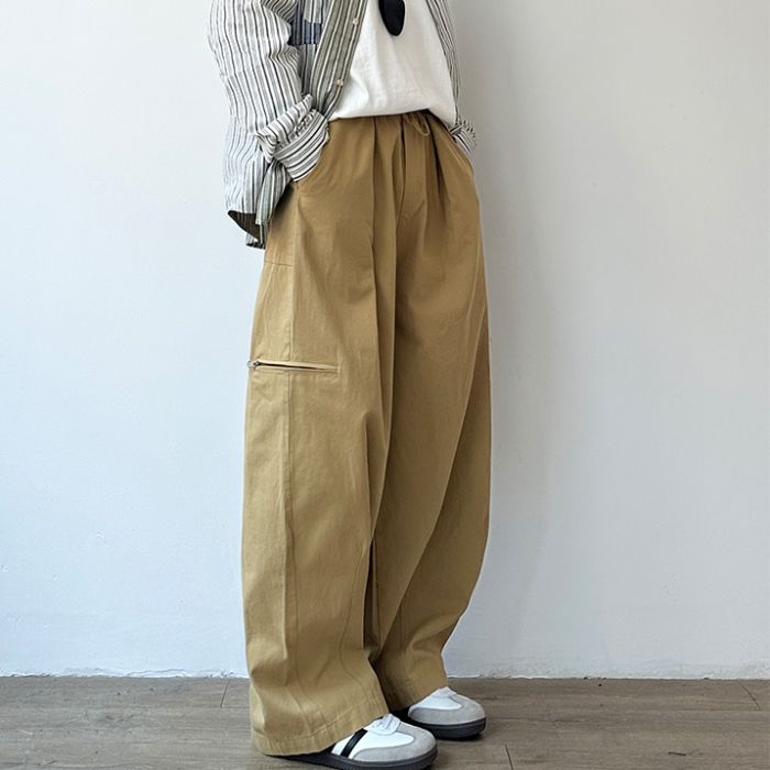 Solid Color Loose Straight Wide-leg Pants N0552