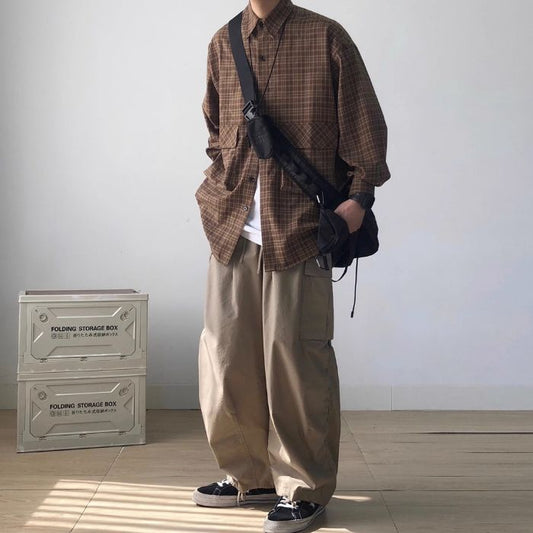 Plaid Loose Long Sleeve Shirt N0511