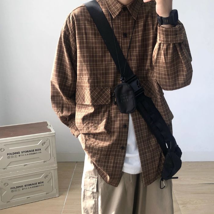 Plaid Loose Long Sleeve Shirt N0511