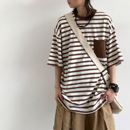 Striped Loose Short-sleeved T-shirt N0352