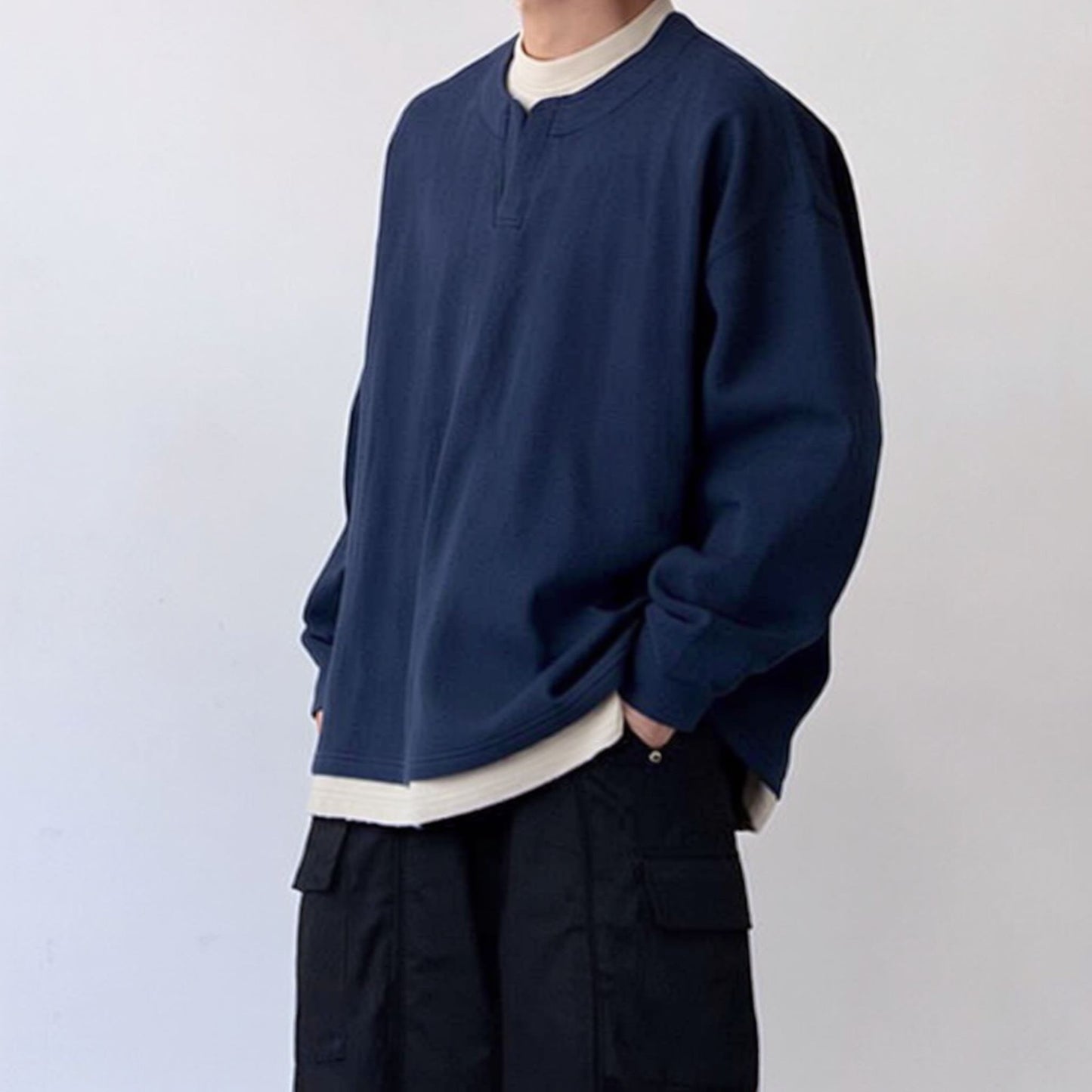 Key Neck Design Wide Silhouette Long Sleeve N1056