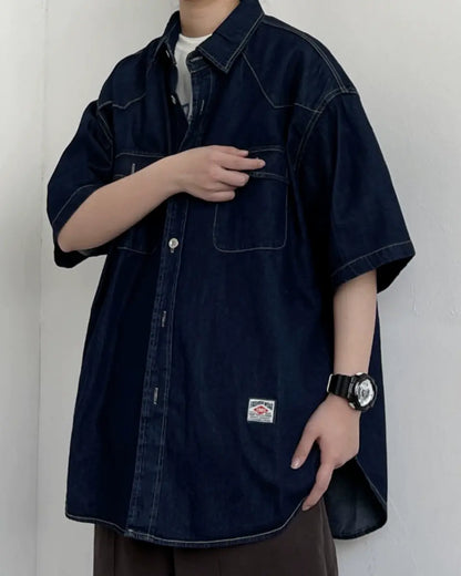 Vintage Work Dark Denim Short Sleeve Shirt N0783