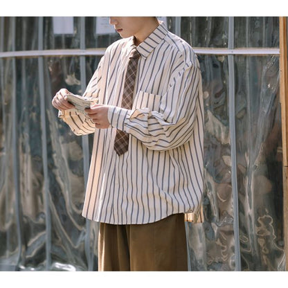 Striped Long-sleeved Loose Shirt N0027