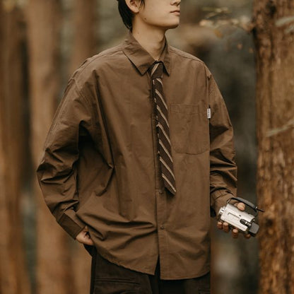 Long-sleeved Solid Versatile Casual Shirt N0035