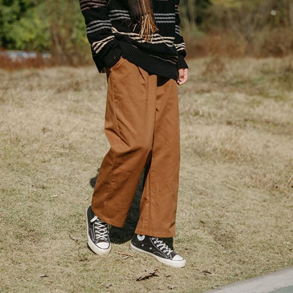 Solid Wide-legged Straight Pants N0058