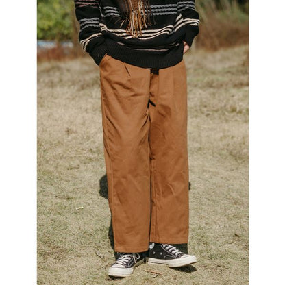 Solid Wide-legged Straight Pants N0058