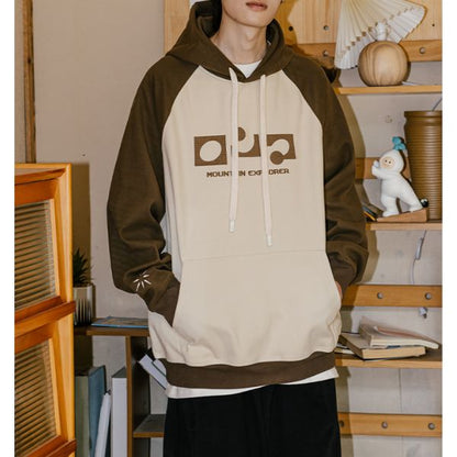 Splicing Embroidery Hooded Sweater Loose Sports N0077