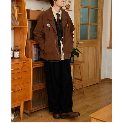 Corduroy Ancient Half-zipper Loose Jacket N0081