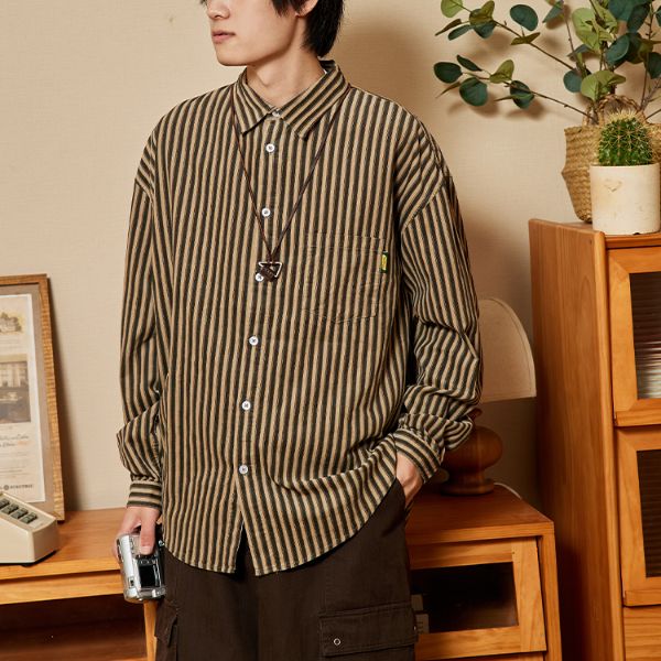 Corduroy Striped Loose Long-sleeved Shirt N0083