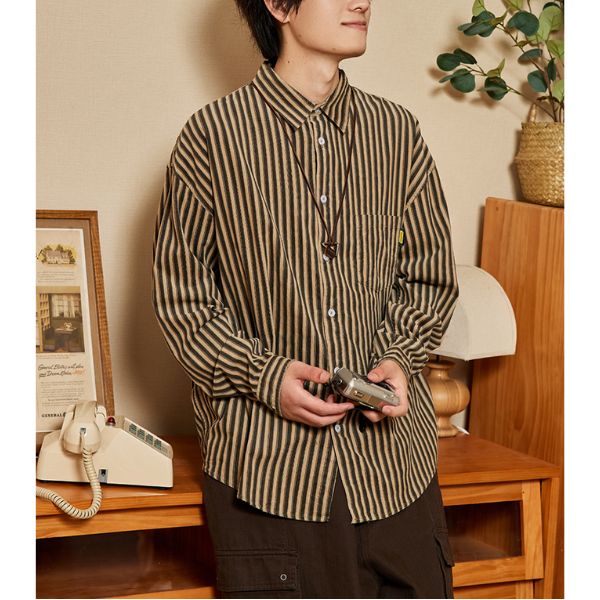 Corduroy Striped Loose Long-sleeved Shirt N0083