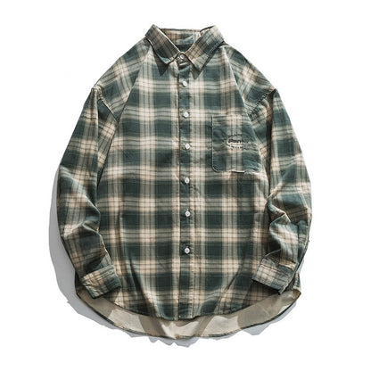 Long-Sleeved Corduroy Plaid Shirt N0024