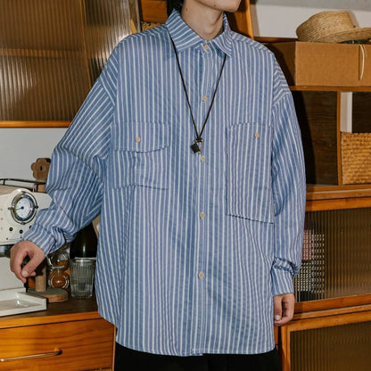 Striped Oversize Long-sleeved Shirt N0004