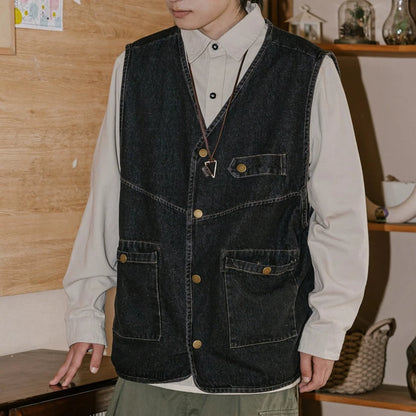 Layered Outer Denim Vest N0002