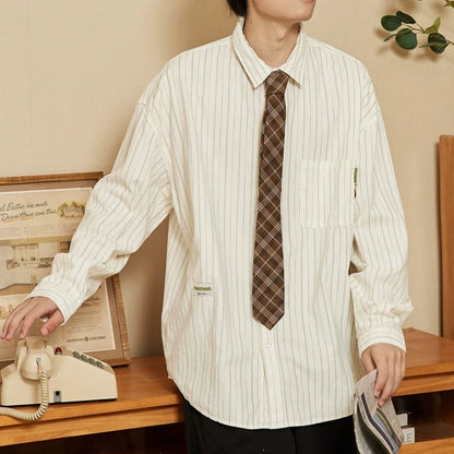 Loose Long-sleeved Striped Shirt N0012