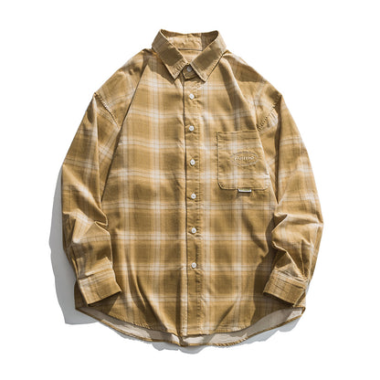 Long-Sleeved Corduroy Plaid Shirt N0024